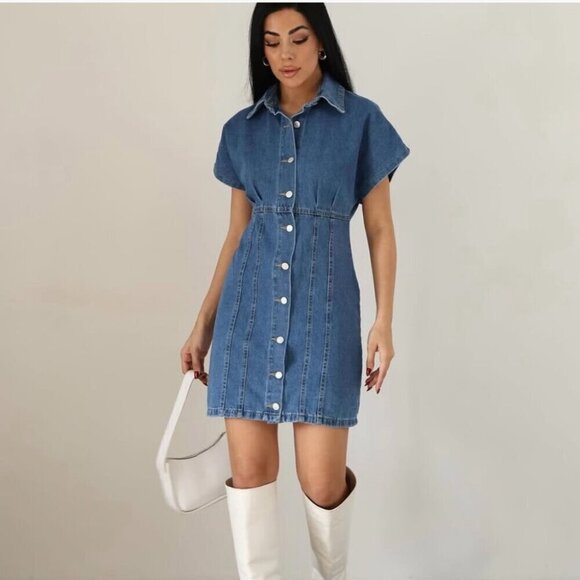 Zara Denim Mini Dress NWT Blue Size Medium Blogger Fav - Picture 2 of 10